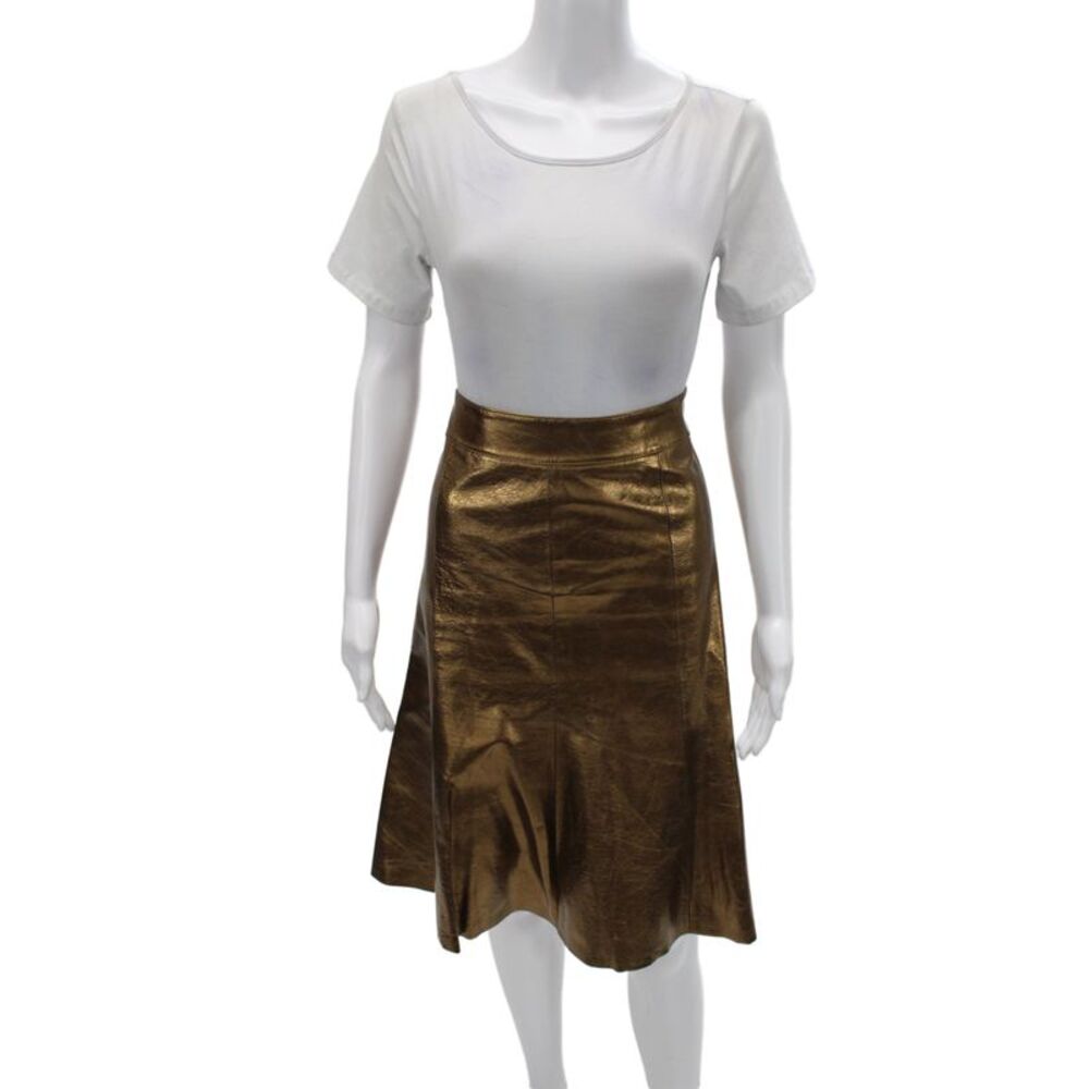 Wendy Hil Women A-Line Leather Skirt Brown Knee Length Size 8